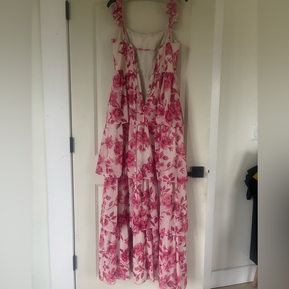 Revelry Poppy Chiffon Floral Print Tiered Dress in Hot Pink Garden - Picture 5 of 6